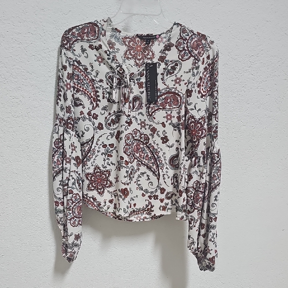 Banana Republic Cream and Brown Paisley Blouse